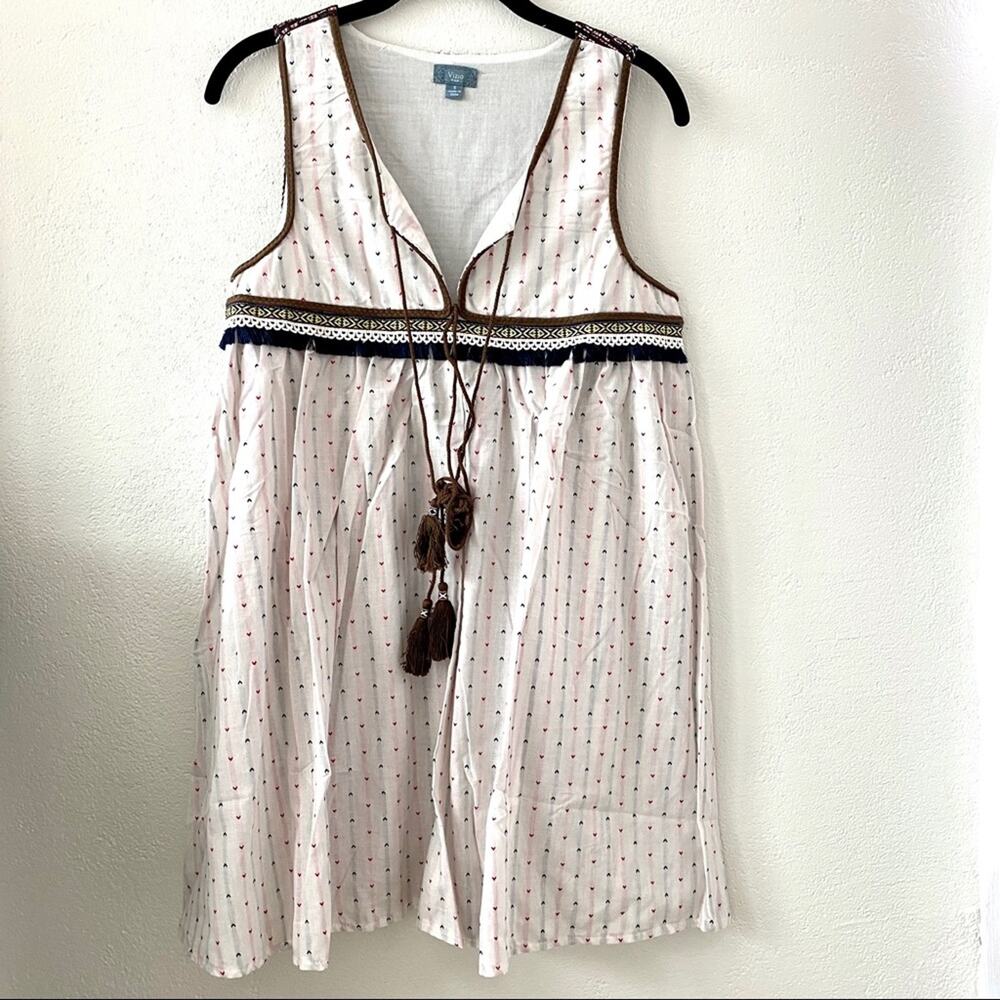 Vizio USA Boho Embroidered Fringe Tunic White Size Small